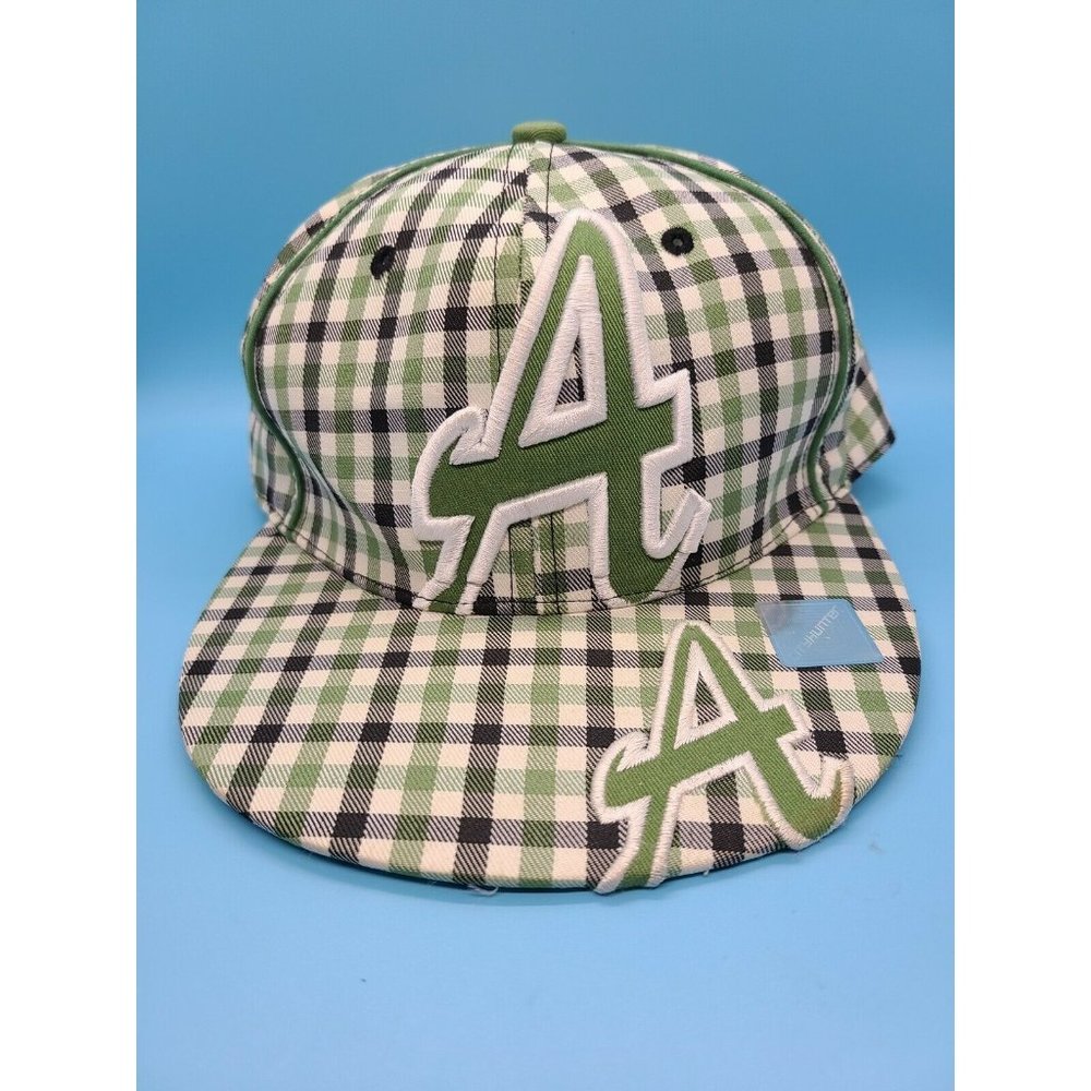 ATLANTA BRAVES STYLE MEN'S LARGE GREEN & WHITE PLAID "A" HAT BY CITYHUNTER